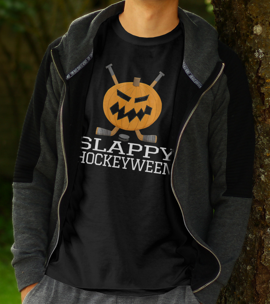 SLAPPY HOCKEYWEEN Pumpkin Ice Hockey Halloween T-Shirt
