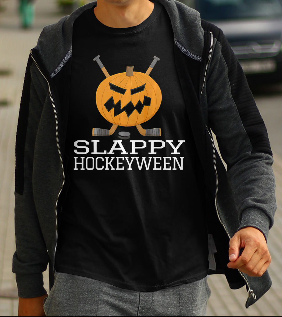 SLAPPY HOCKEYWEEN Pumpkin Ice Hockey Halloween T-Shirt