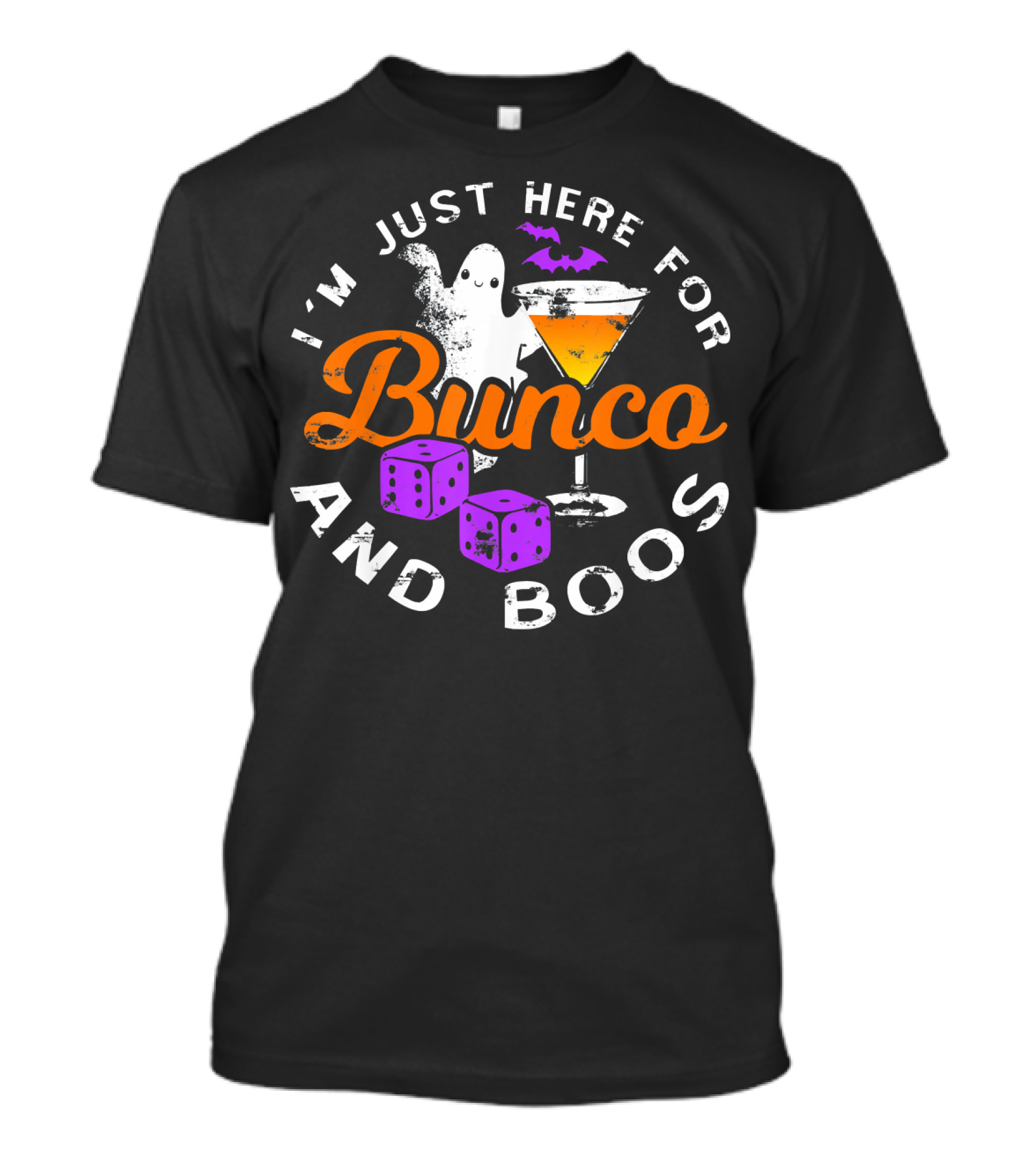 I'm Just Here For Bunco And Boos Ghost Bat Cocktail Dice T-Shirt