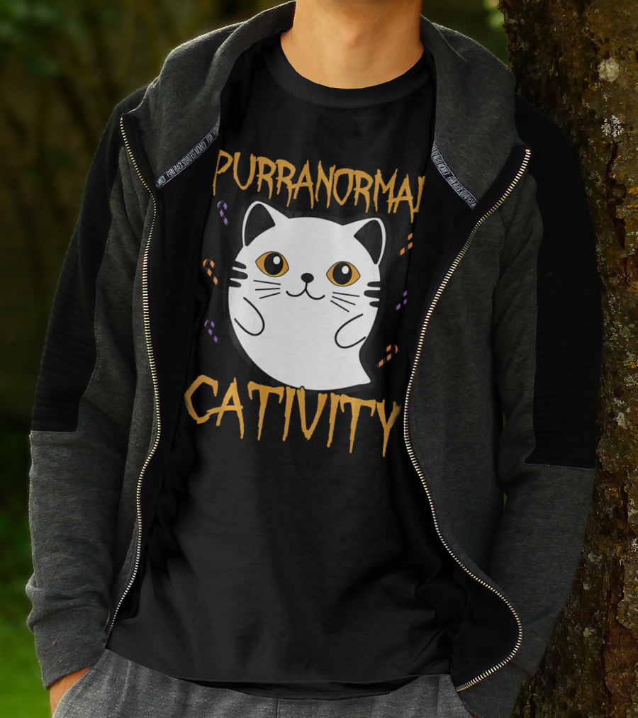 Purranormal Cativity Ghostly Cat Boo With Candy Corn T-Shirt