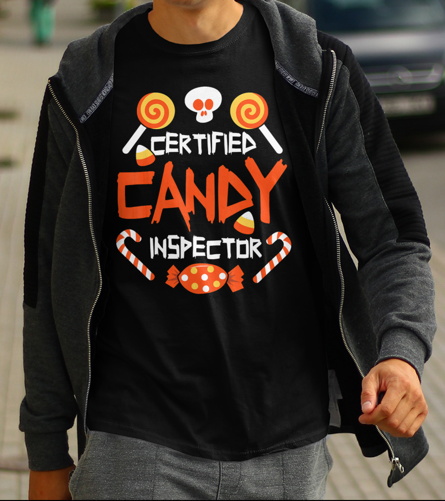 Certified Candy Inspector Halloween Sweets And Skull T-Shirt