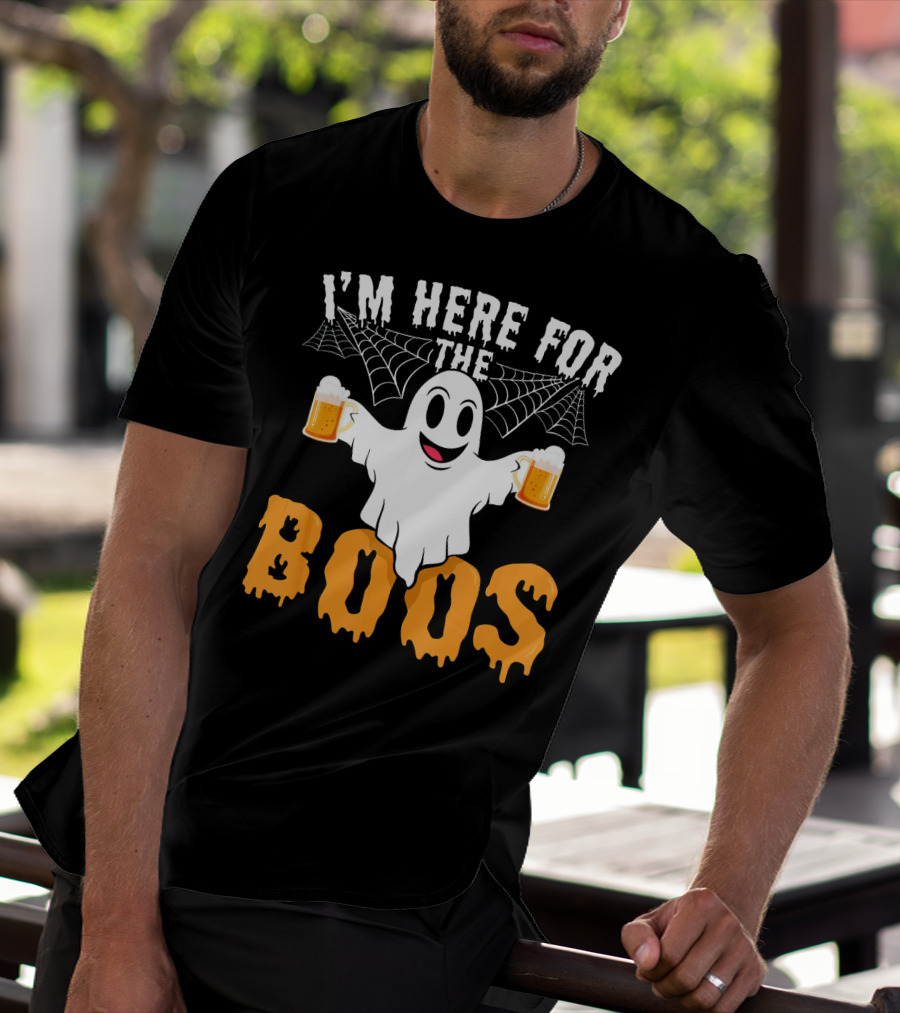 I'm Here For The Boos Halloween Drinking Ghost With Beers T-Shirt