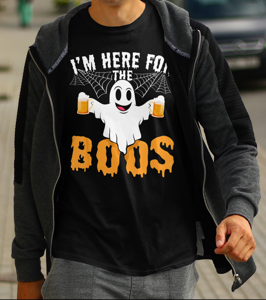 I'm Here For The Boos Halloween Drinking Ghost With Beers T-Shirt