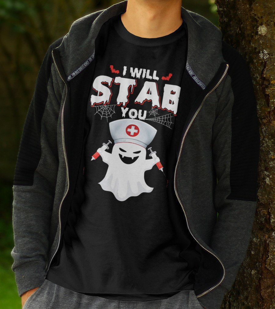 I Will Stab You Funny Nurse Ghost With Syringes T-Shirt