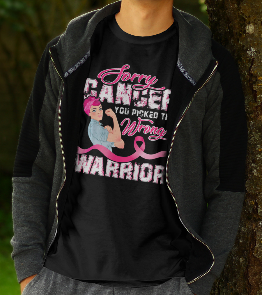 Sorry Cancer You Picked The Wrong Warrior Rosie The Riveter Pink Breast Cancer T-Shirt