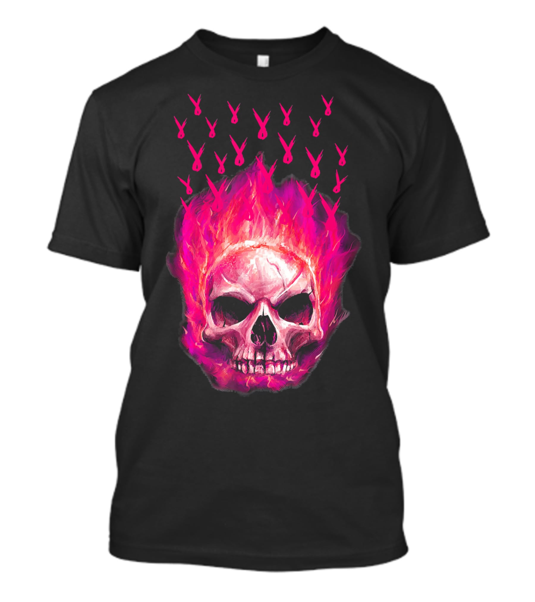 Halloween Skull Flaming Pink Ribbon Breast Cancer Awareness T-Shirt