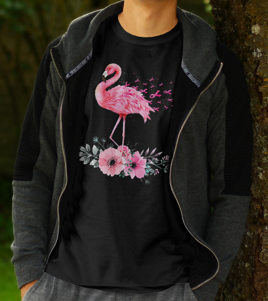 Flamingo Hope Breast Cancer Awareness Flower T-Shirt