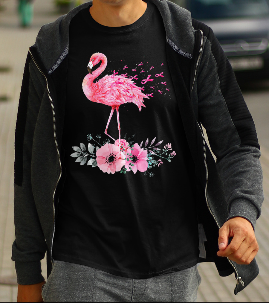Flamingo Hope Breast Cancer Awareness Flower T-Shirt