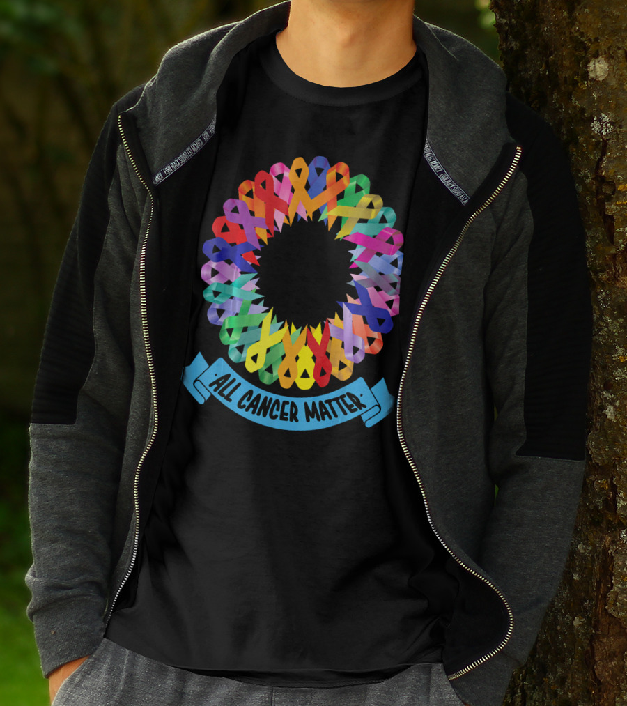 All Cancer Matter Colorful Awareness Ribbon Circle T-Shirt