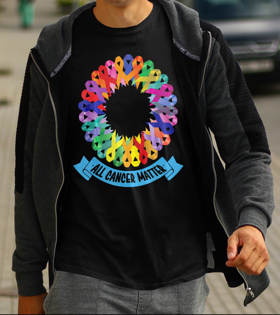 All Cancer Matter Colorful Awareness Ribbon Circle T-Shirt