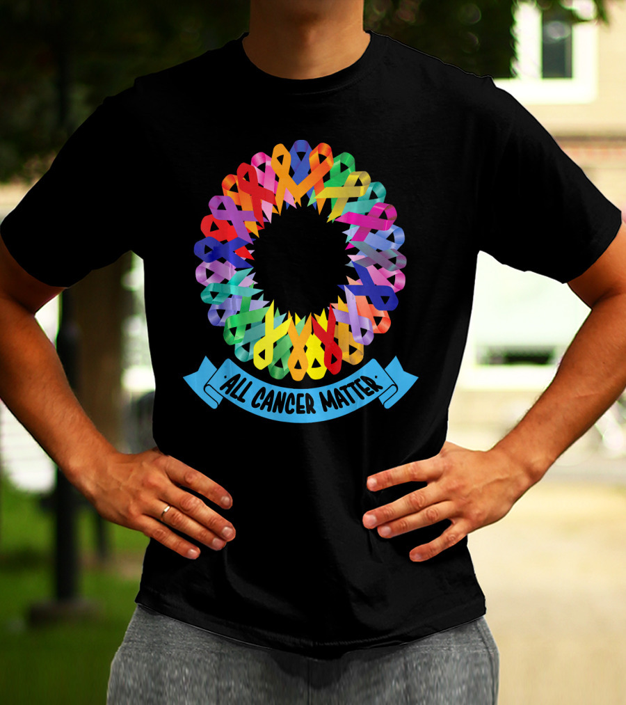 All Cancer Matter Colorful Awareness Ribbon Circle T-Shirt