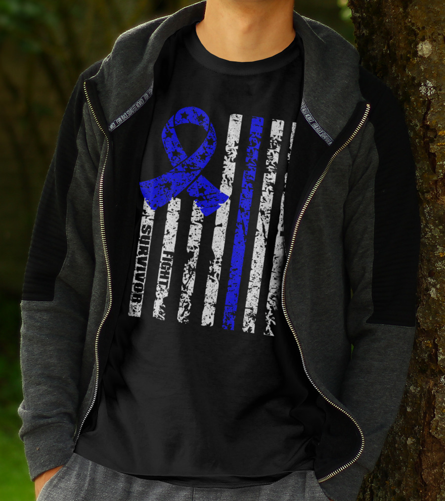 Cool Colon Cancer Awareness Survivor Ribbon Fighter Stripes T-Shirt