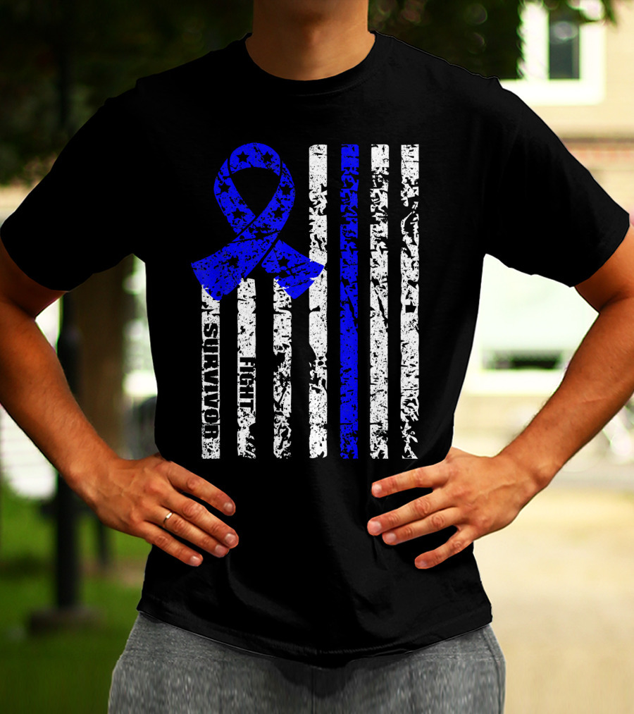 Cool Colon Cancer Awareness Survivor Ribbon Fighter Stripes T-Shirt