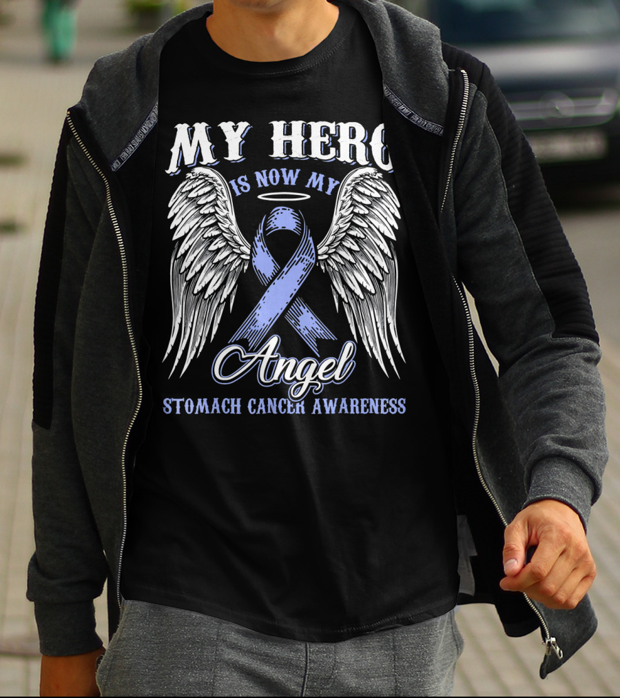 My Hero Is Now My Angel Stomach Cancer Awareness T-Shirt
