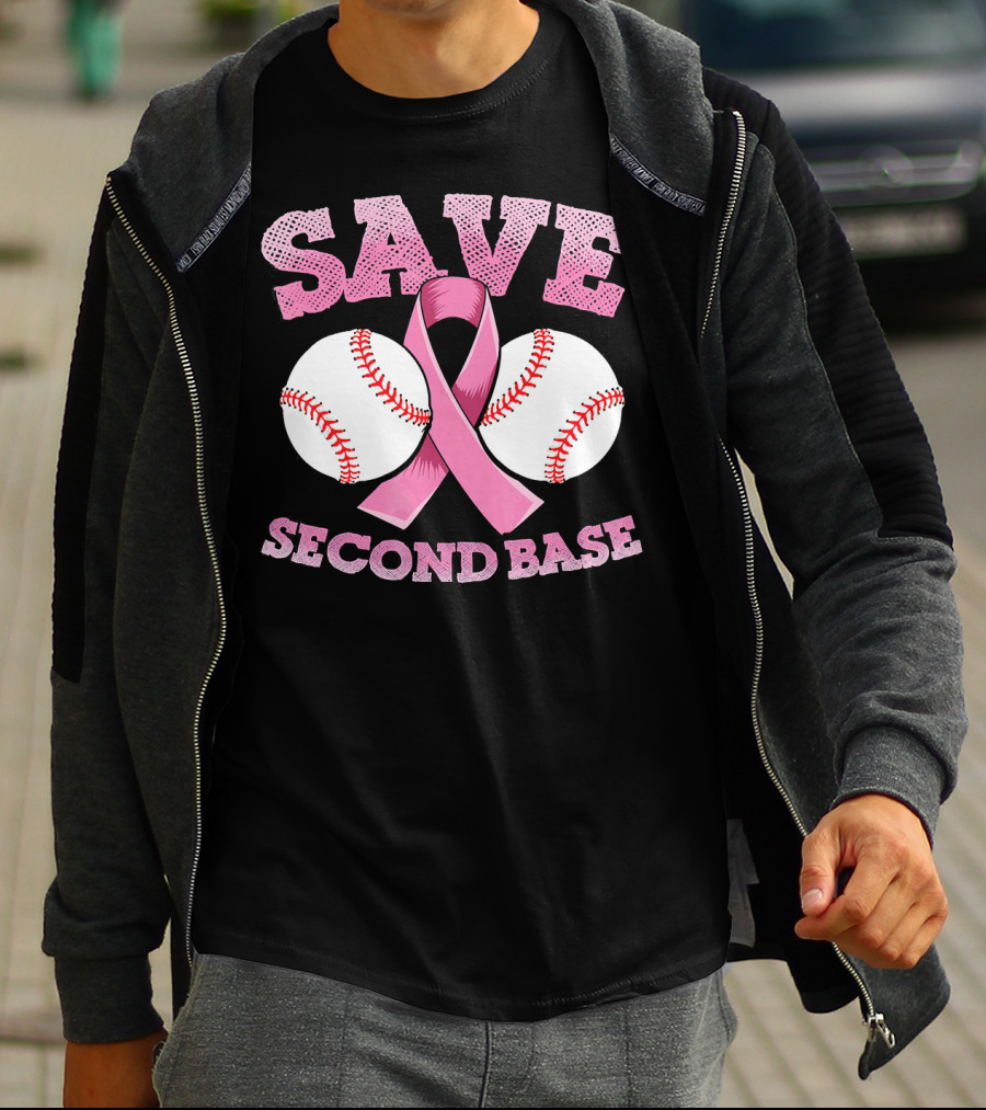 Save Second Base Breast Cancer Awareness Baseball T-Shirt