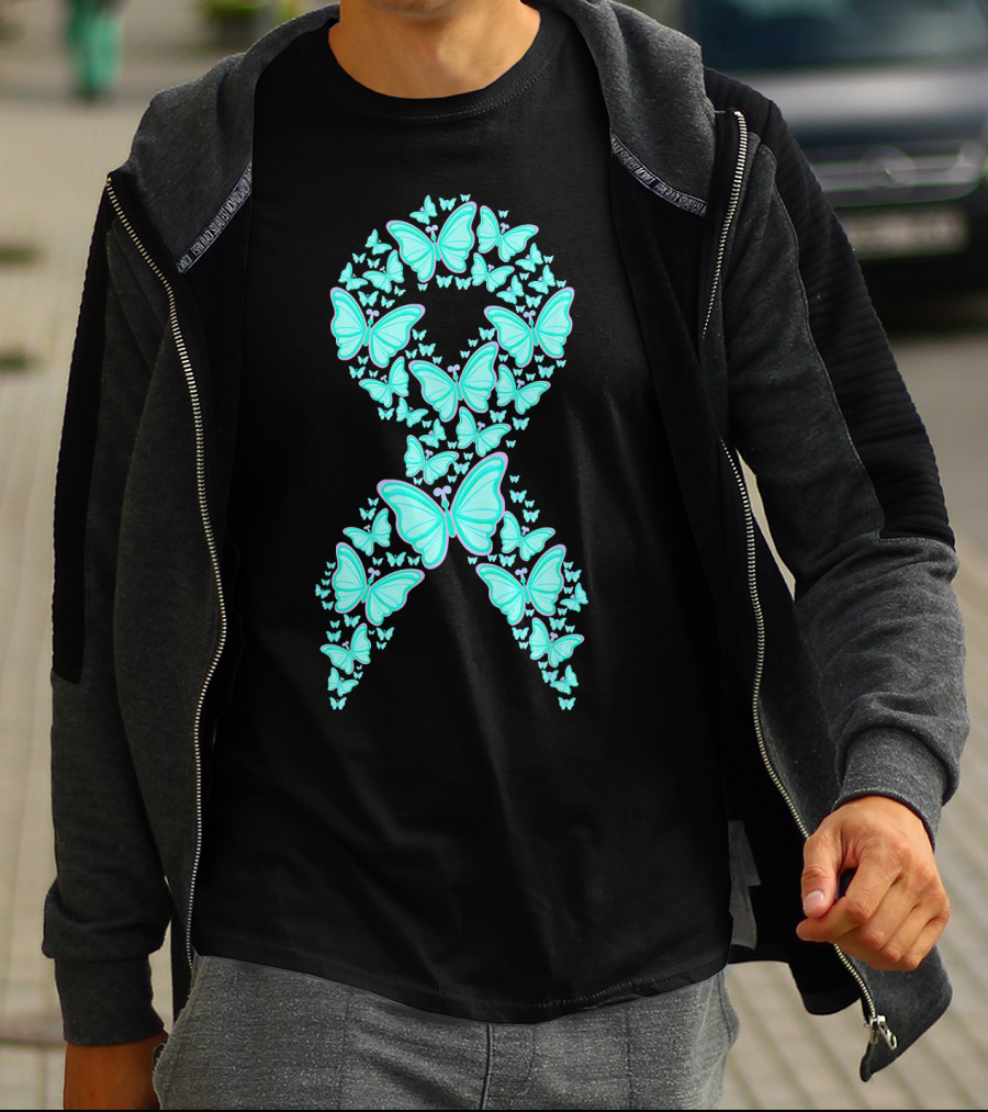 Ovarian Cancer Awareness Butterfly Ribbon Fighter T-Shirt