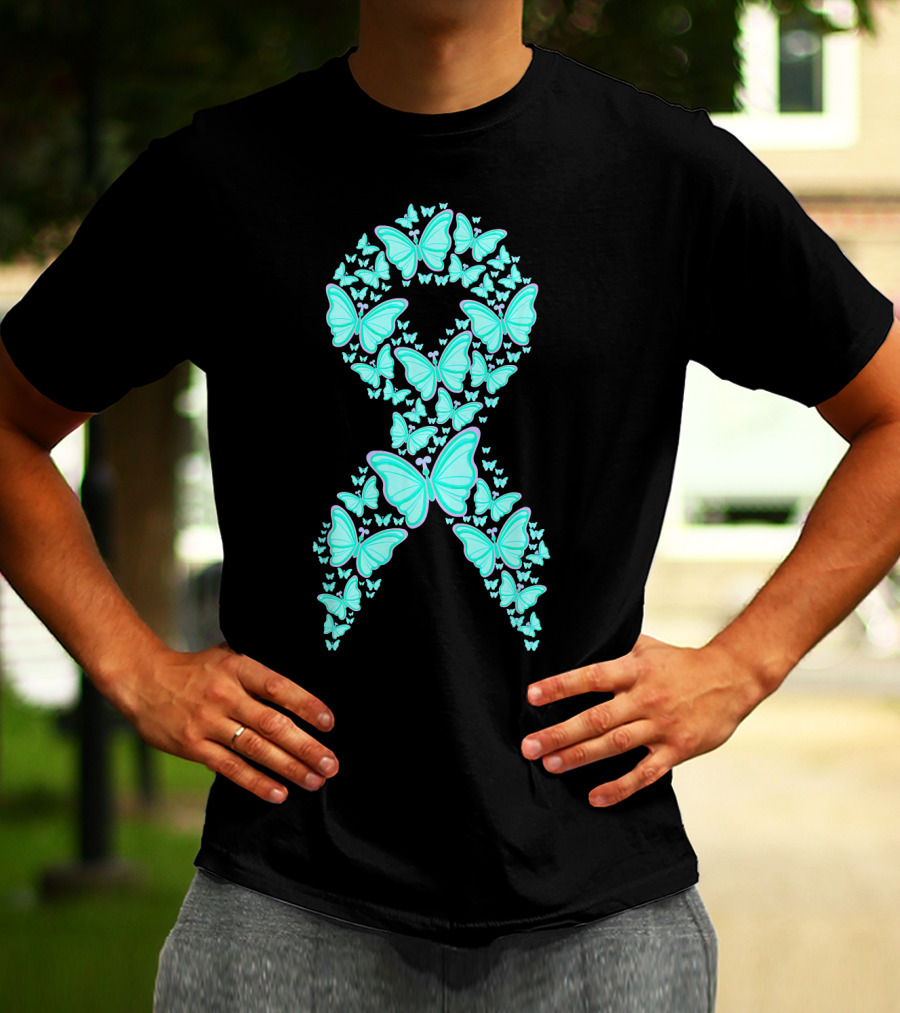 Ovarian Cancer Awareness Butterfly Ribbon Fighter T-Shirt