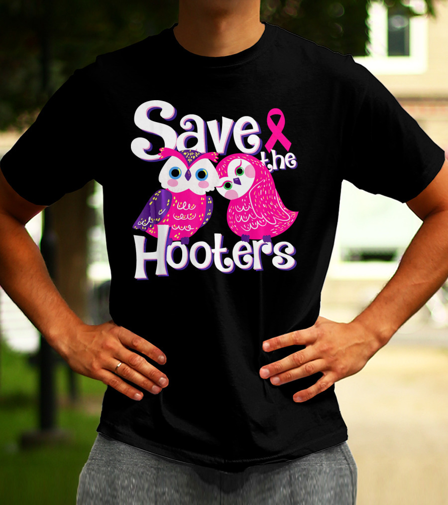 Save The Hooters Breast Cancer Awareness Owls And Pink T-Shirt