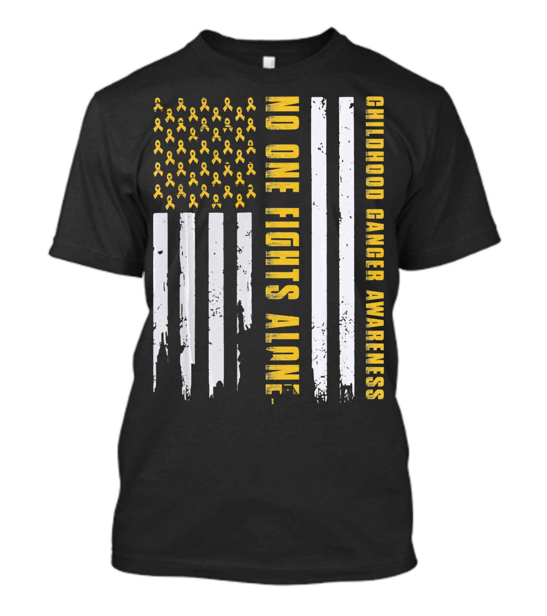 No One Fights Alone USA Flag Childhood Cancer Awareness T-Shirt