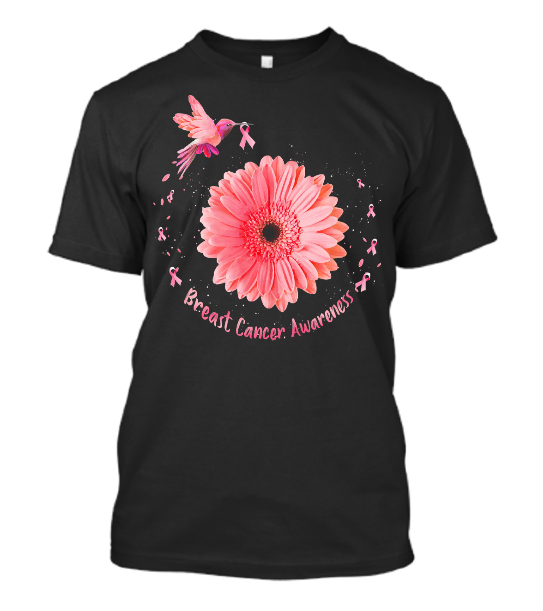 Hummingbird Pink Ribbon Breast Cancer Awareness Sunflower T-Shirt