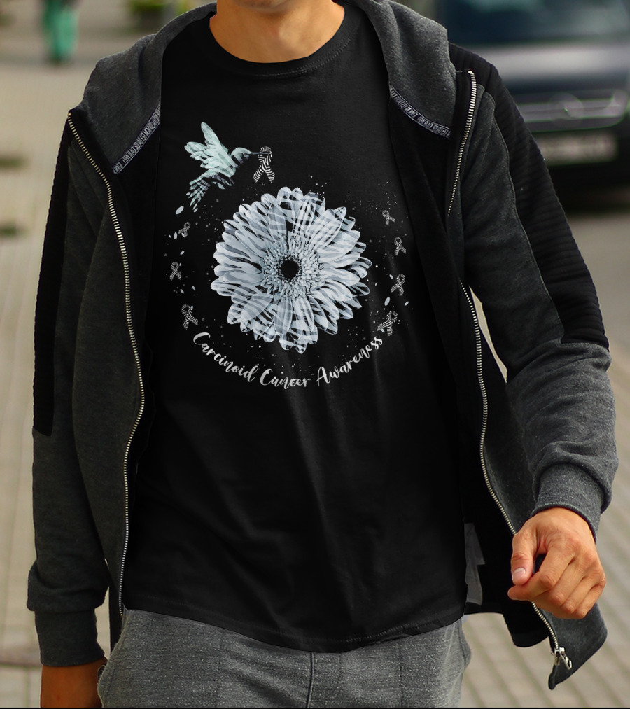 Hummingbird Zebra Sunflower Carcinoid Cancer Awareness T-Shirt