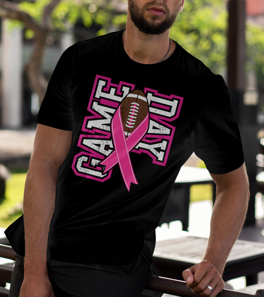 Game Day Breast Cancer Awareness Pink Ribbon Football T-Shirt