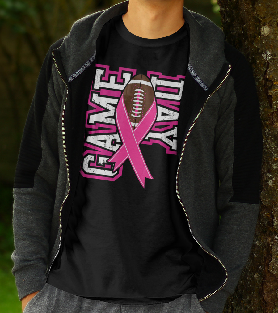 Game Day Breast Cancer Awareness Pink Ribbon Football T-Shirt