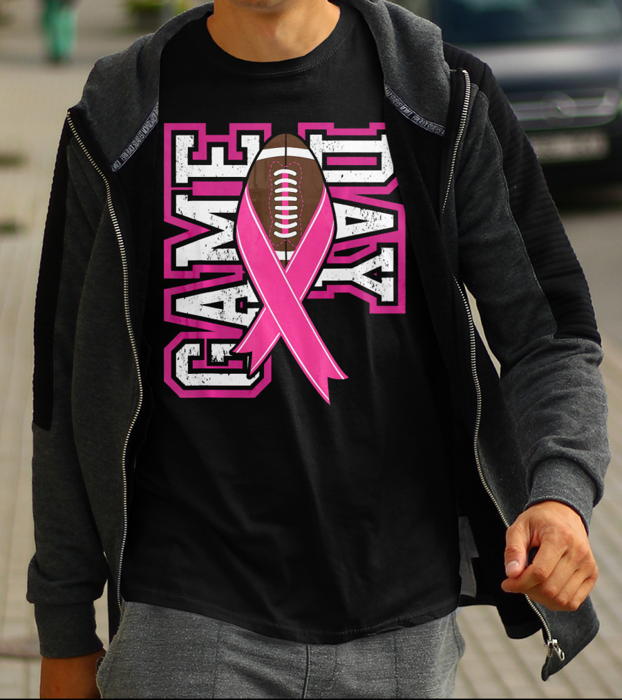 Game Day Breast Cancer Awareness Pink Ribbon Football T-Shirt