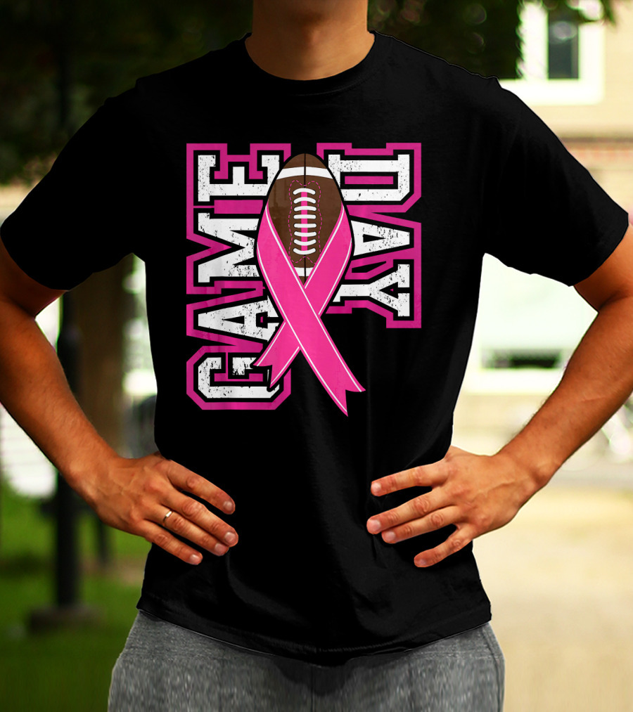 Game Day Breast Cancer Awareness Pink Ribbon Football T-Shirt