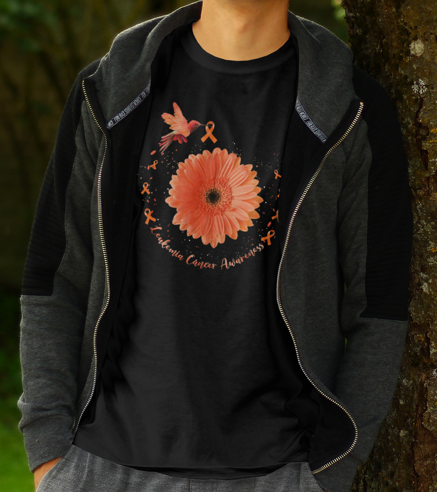 Leukemia Cancer Awareness Hummingbird Orange Sunflower T-Shirt