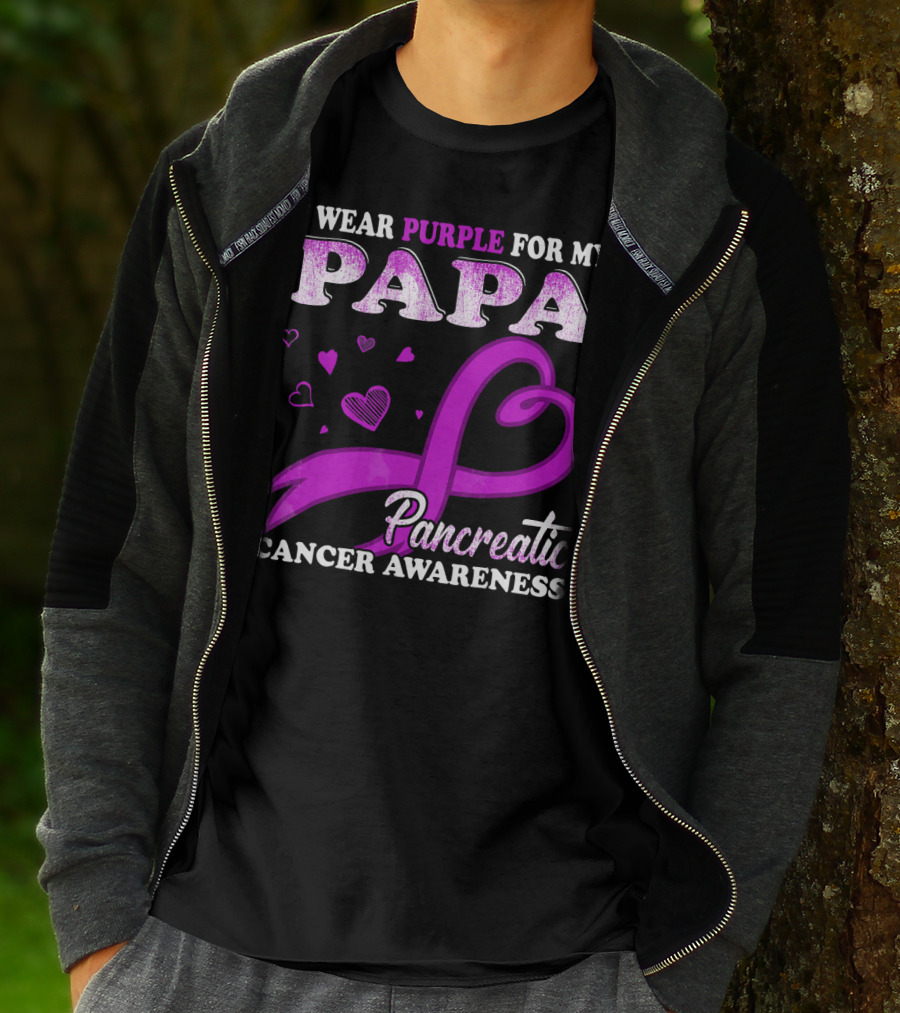 I Wear Purple For My Papa Pancreatic Cancer Awareness T-Shirt