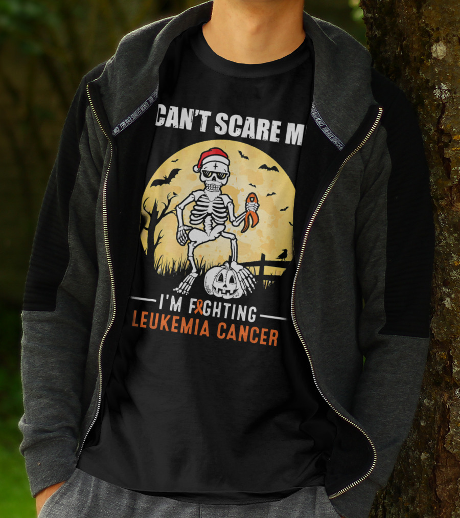 Can't Scare Me I'm Fighting Leukemia Cancer Halloween Skeleton T-Shirt