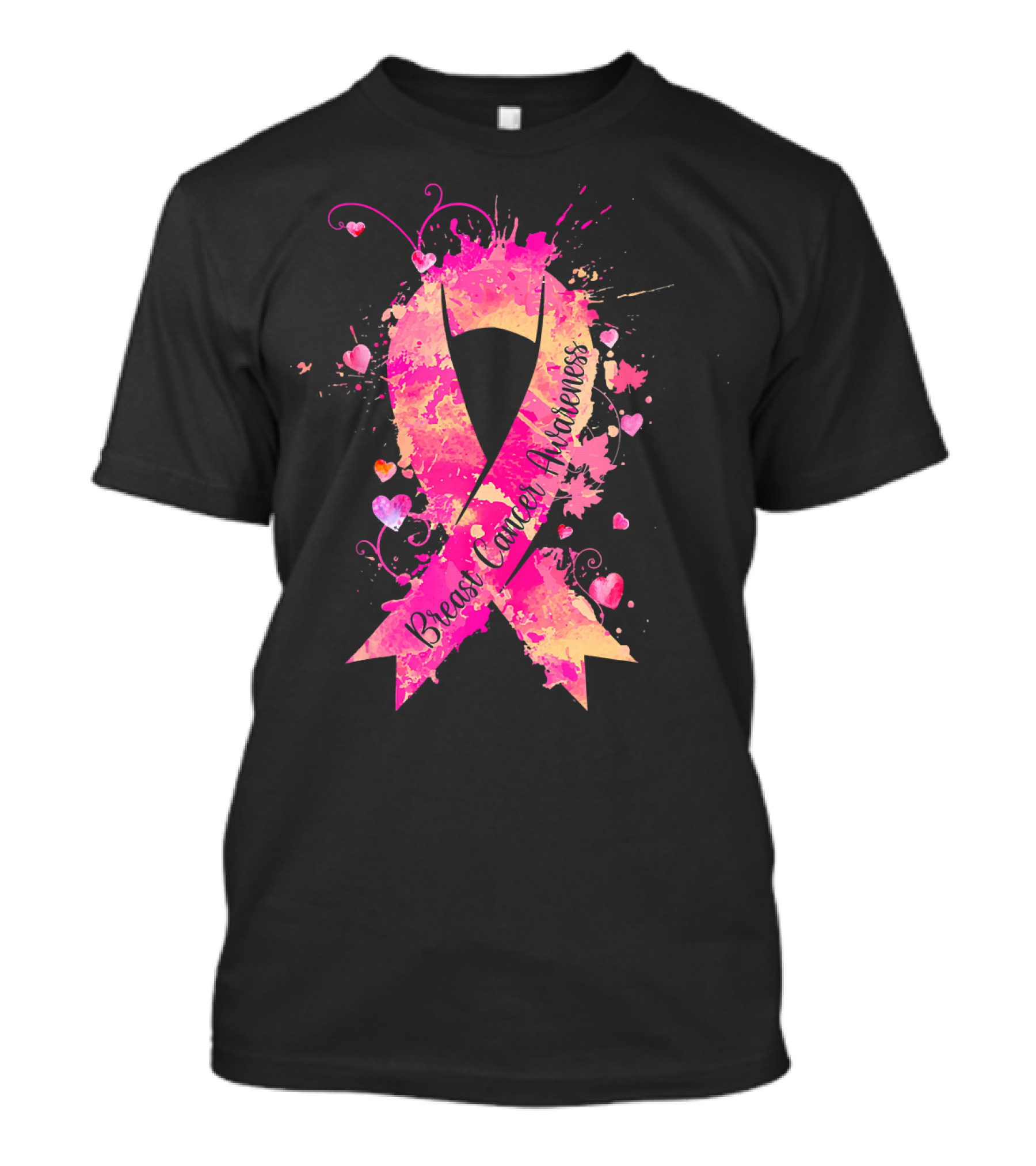 Breast Cancer Awareness Pink Ribbon Hearts And Splash T-Shirt