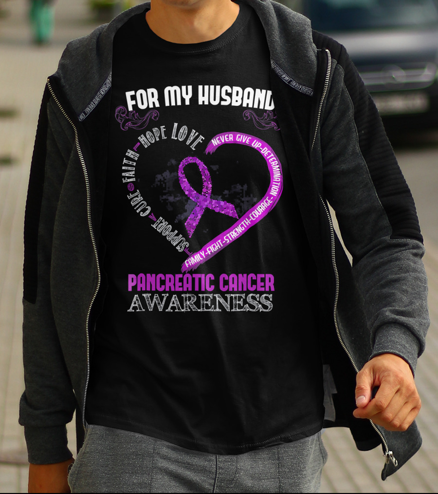 For My Husband Pancreatic Cancer Awareness Hope Love Strength Courage Purple T-Shirt