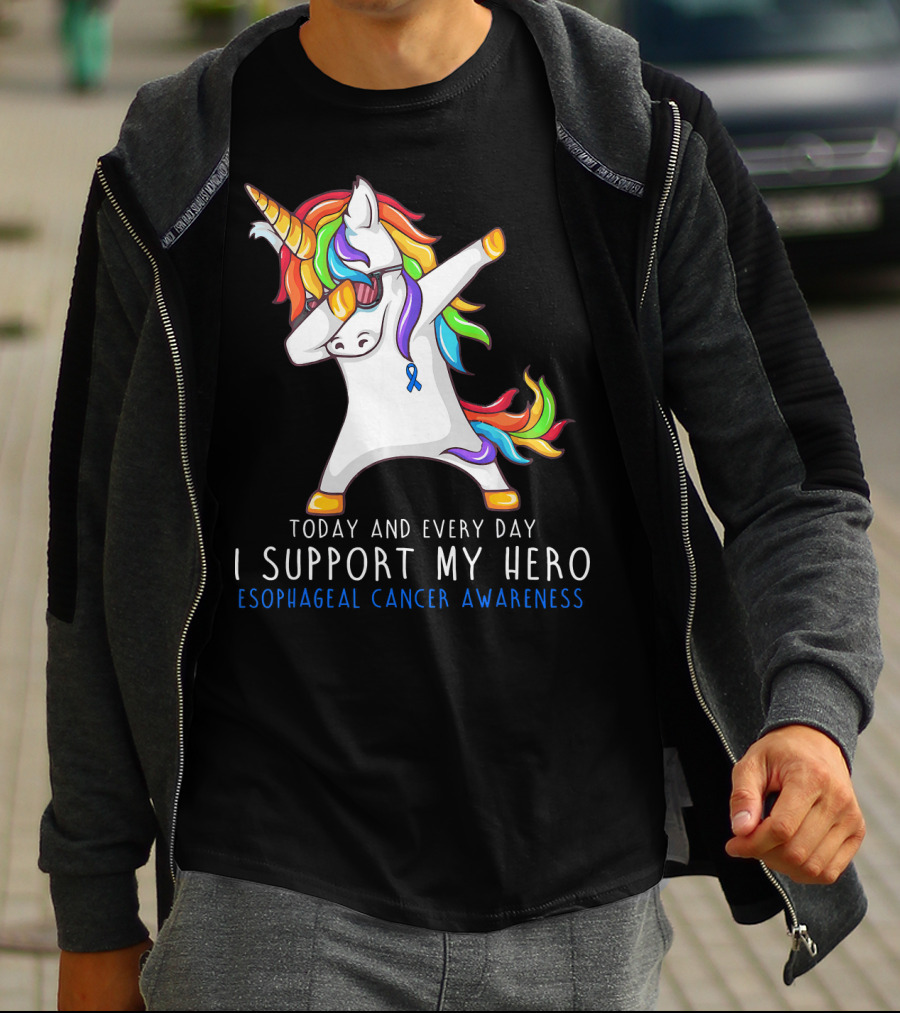 Today And Every Day I Support My Hero Esophageal Cancer Awareness Rainbow Unicorn T-Shirt