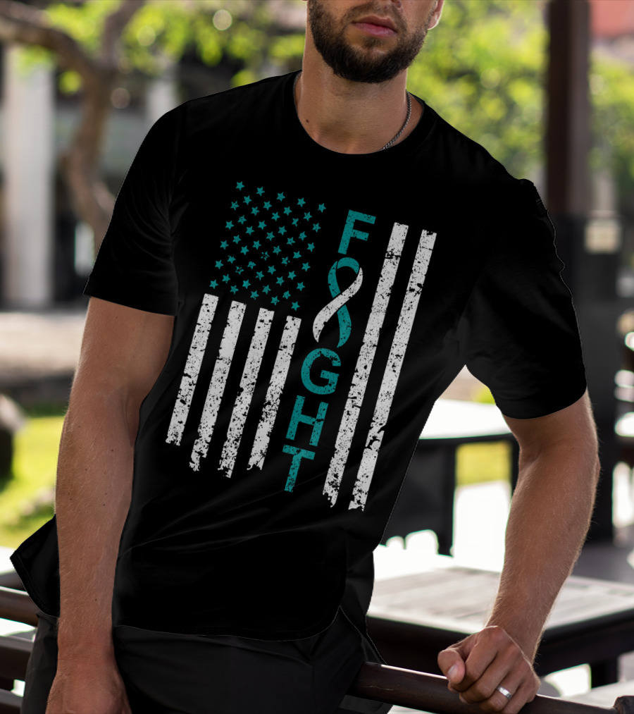 Fight Cervical Cancer Awareness American Flag T-Shirt
