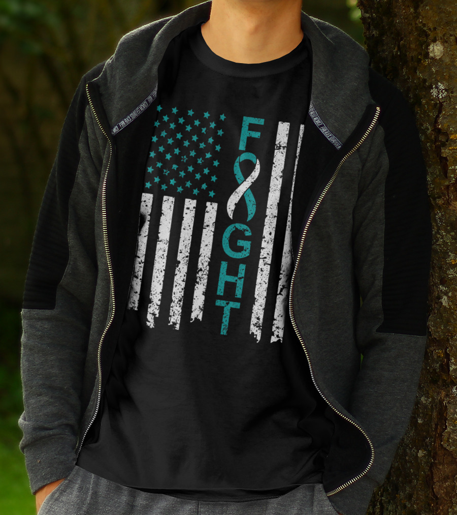 Fight Cervical Cancer Awareness American Flag T-Shirt