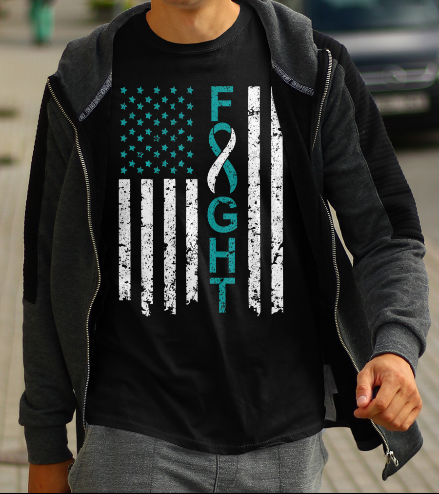Fight Cervical Cancer Awareness American Flag T-Shirt