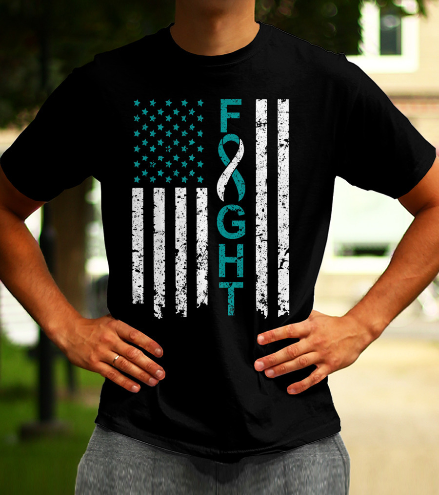 Fight Cervical Cancer Awareness American Flag T-Shirt