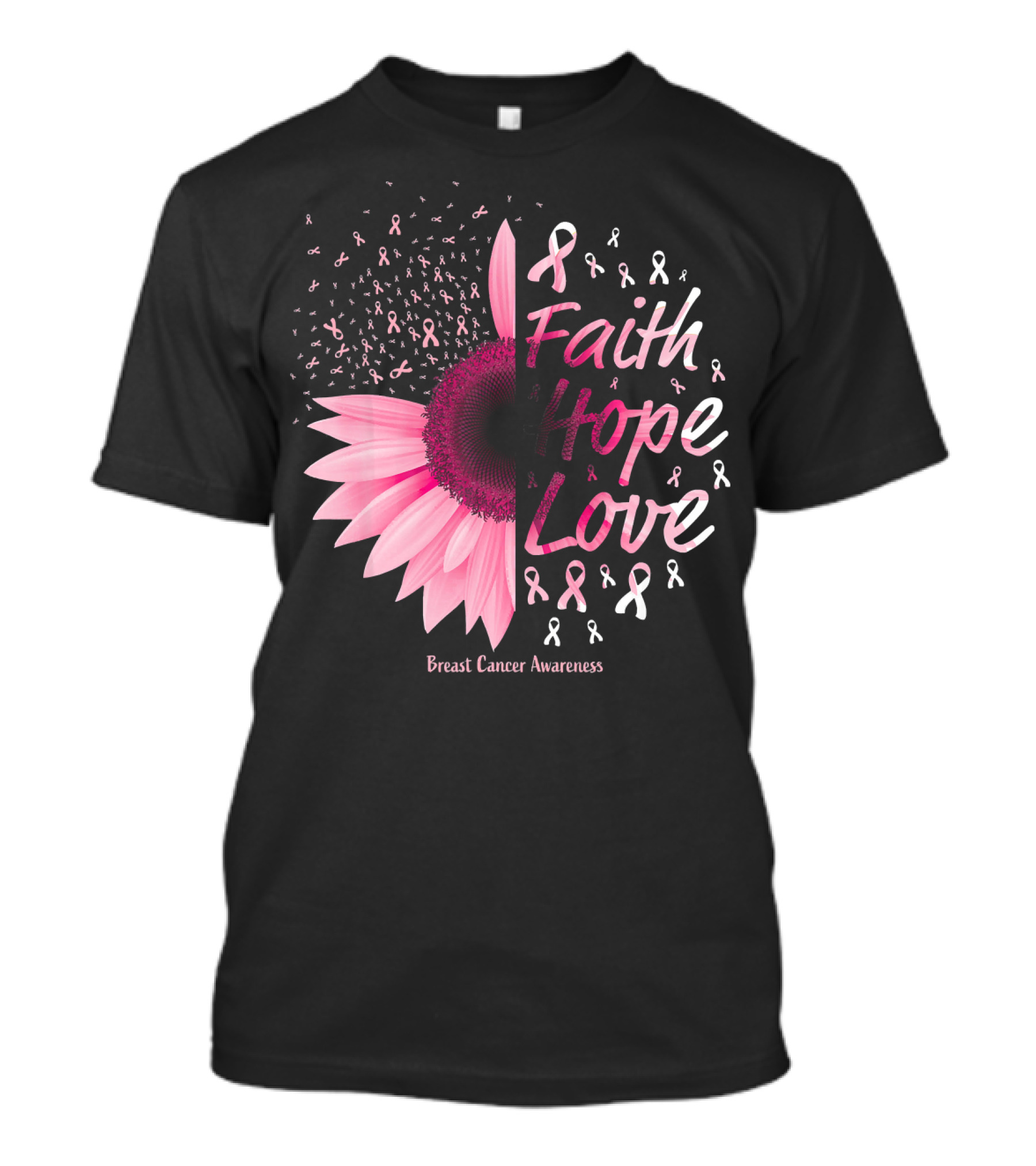 Faith Hope Love Breast Cancer Awareness Christian T-Shirt