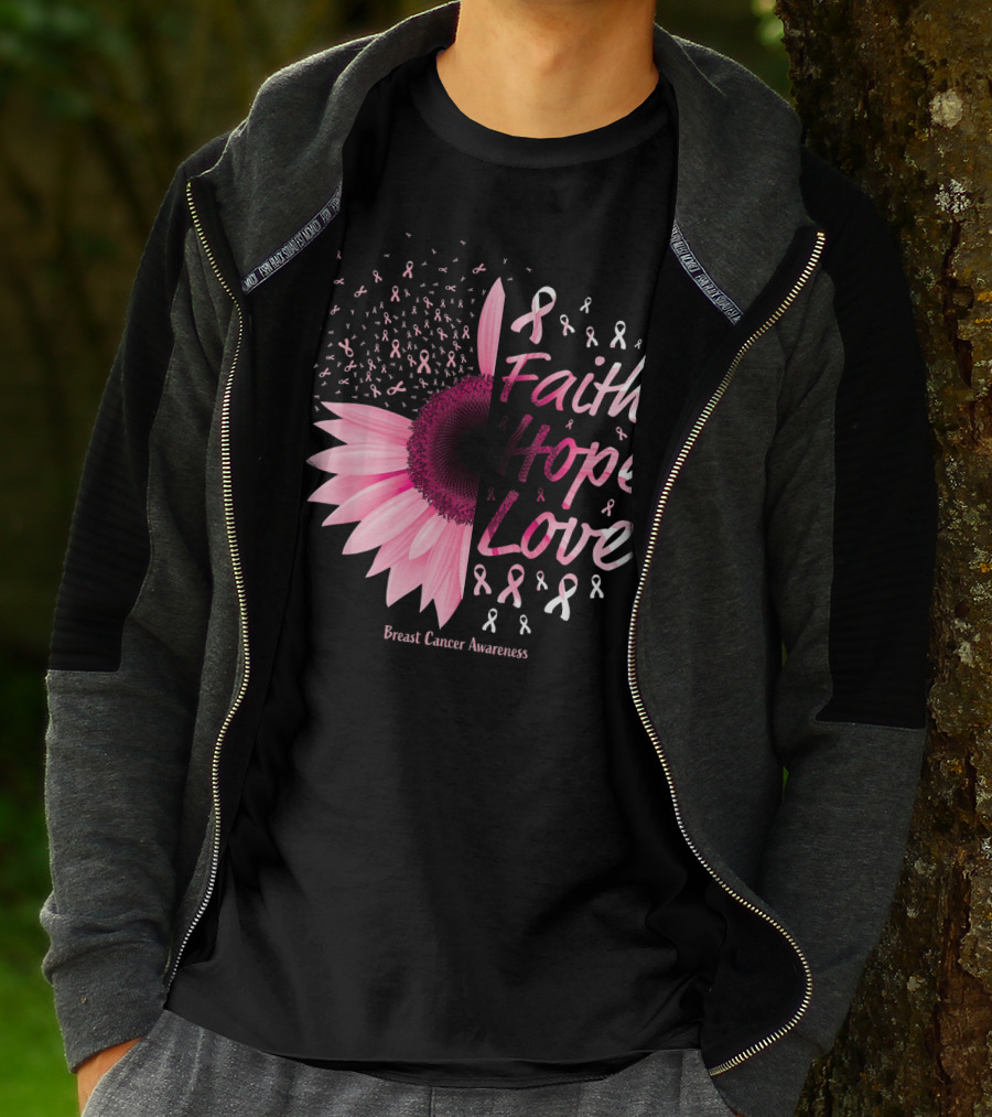 Faith Hope Love Breast Cancer Awareness Christian T-Shirt