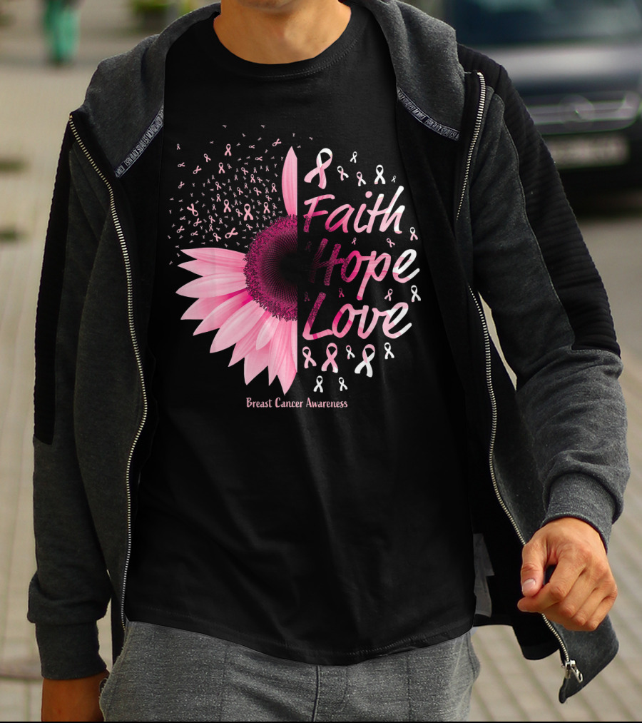Faith Hope Love Breast Cancer Awareness Christian T-Shirt