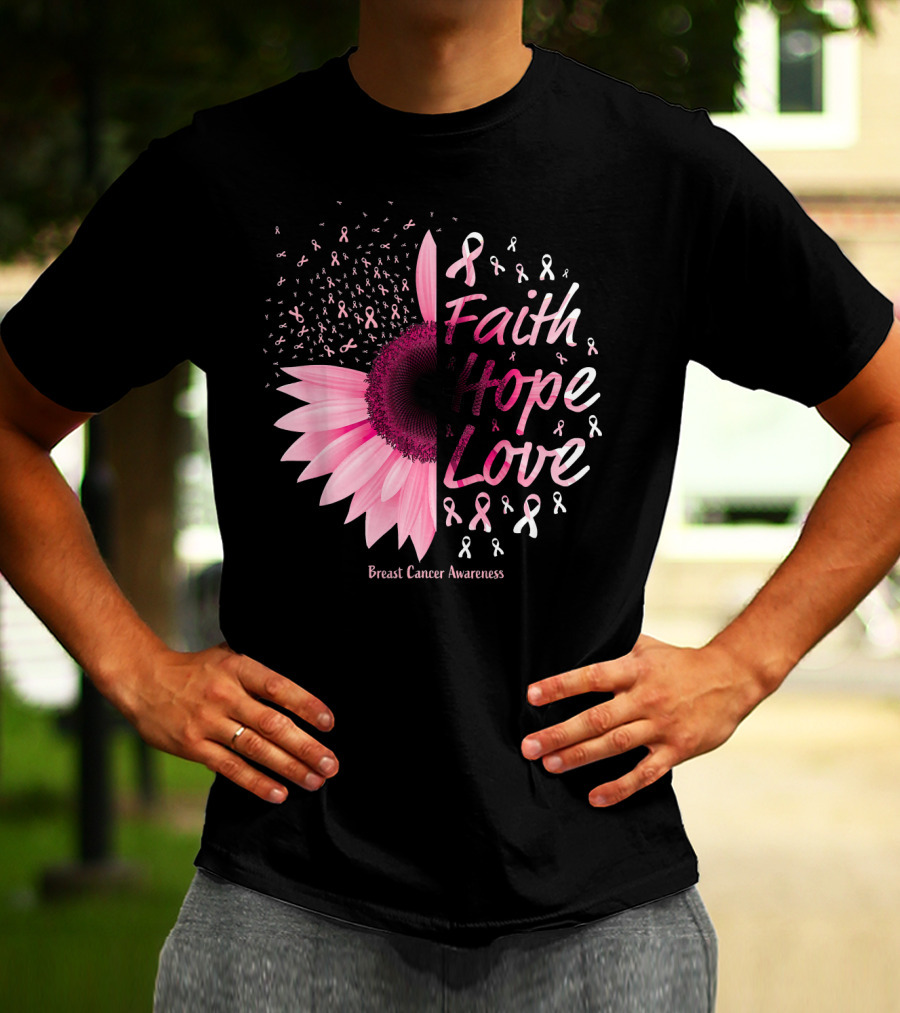 Faith Hope Love Breast Cancer Awareness Christian T-Shirt