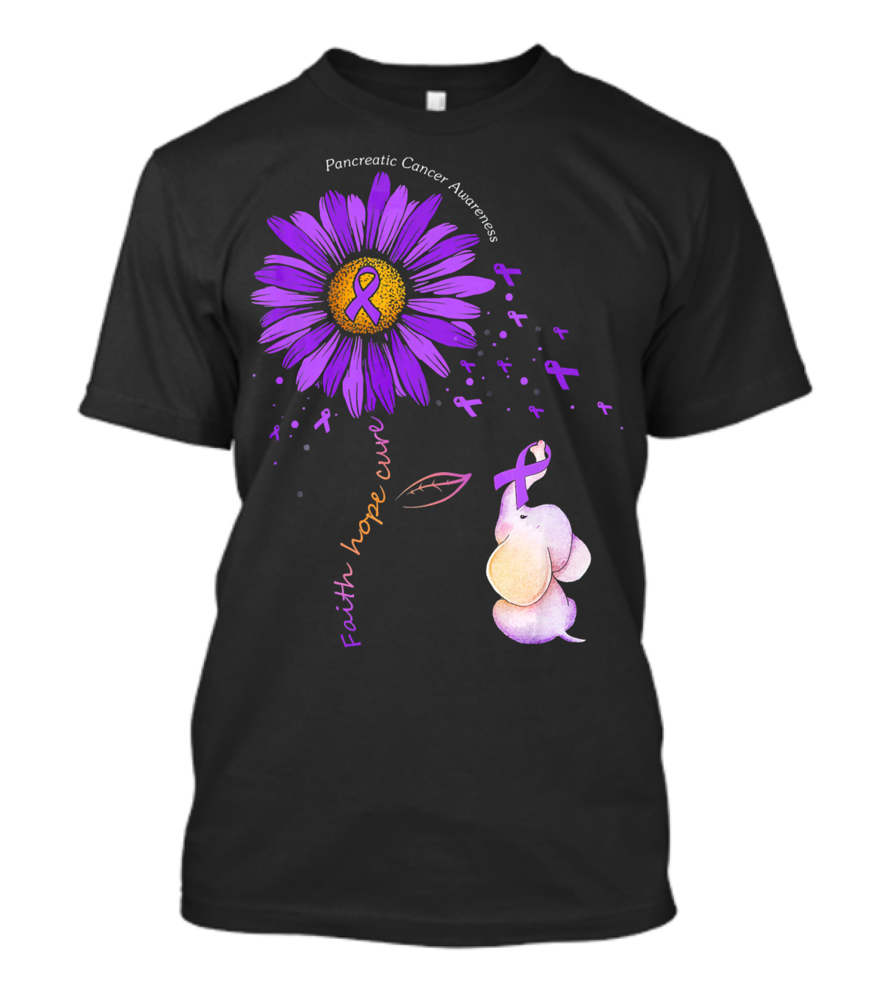 Faith Hope Cure Purple Daisy Flower Pancreatic Cancer Awareness T-Shirt
