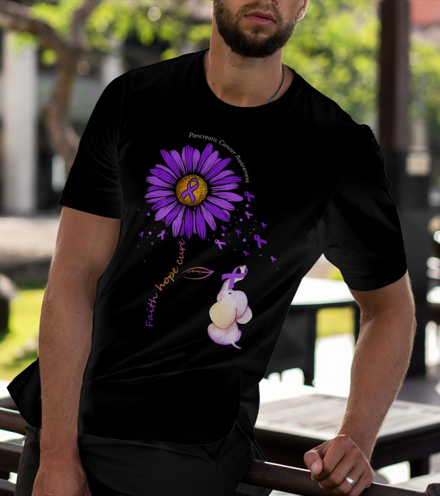 Faith Hope Cure Purple Daisy Flower Pancreatic Cancer Awareness T-Shirt
