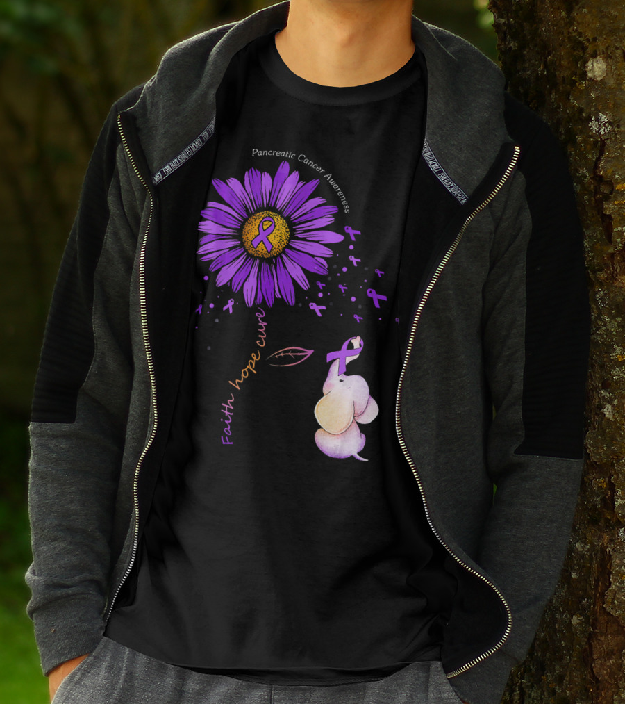 Faith Hope Cure Purple Daisy Flower Pancreatic Cancer Awareness T-Shirt