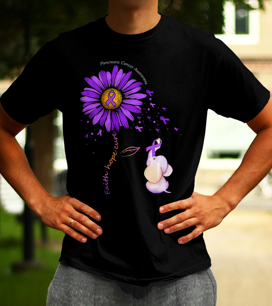 Faith Hope Cure Purple Daisy Flower Pancreatic Cancer Awareness T-Shirt