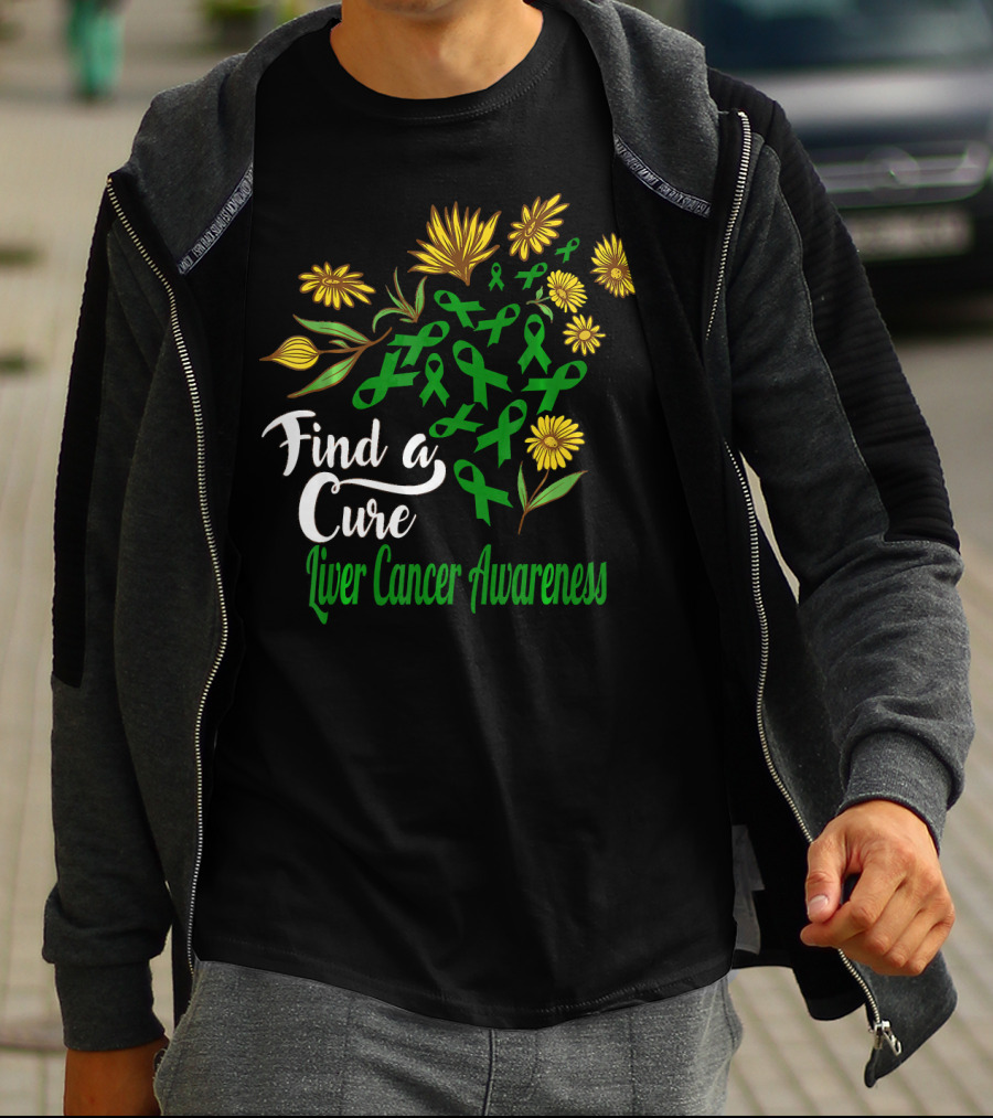 Find A Cure Liver Cancer Awareness Sunflower Ribbons T-Shirt