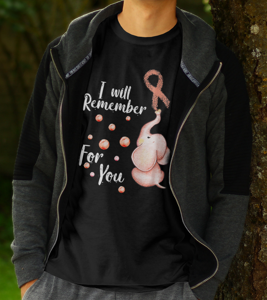 I Will Remember For You Elephant With Pink Ribbon And Bubbles T-Shirt