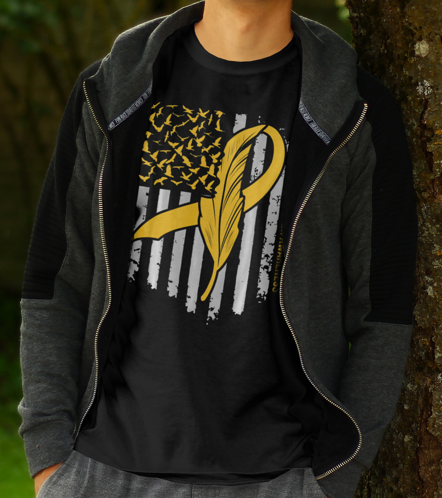 Childhood Cancer Awareness Gold Feather Ribbon Flag T-Shirt